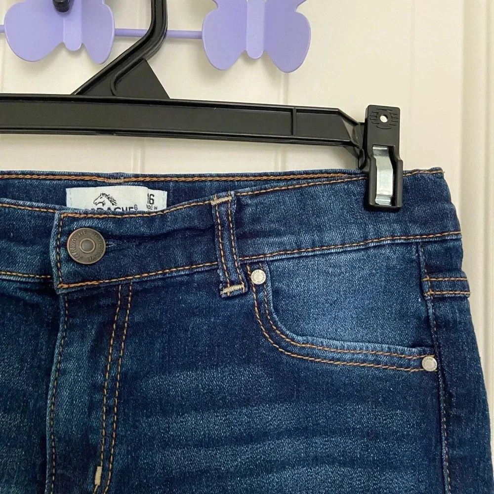 NWOT | Jordache‎ girl’s dark wash ripped distressed hem jean shorts — size 16